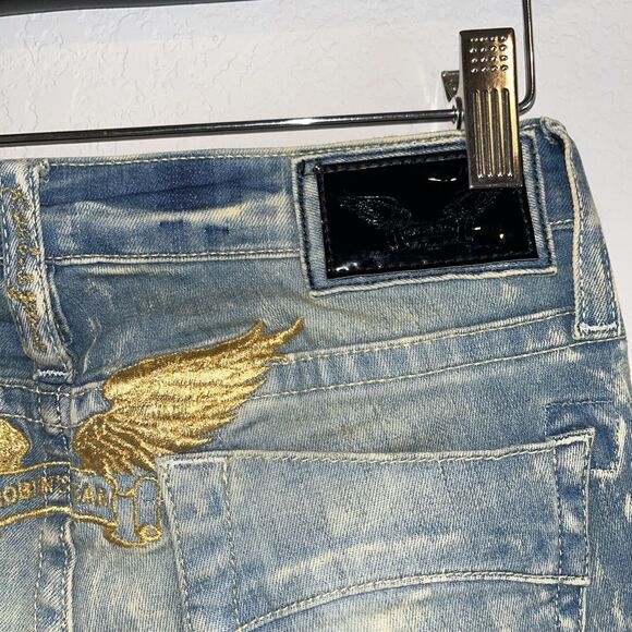 Robin’s Jeans Size 24 Style# R8657GLD Skinny Jeans Distressed Gold Wings - Picture 7 of 14